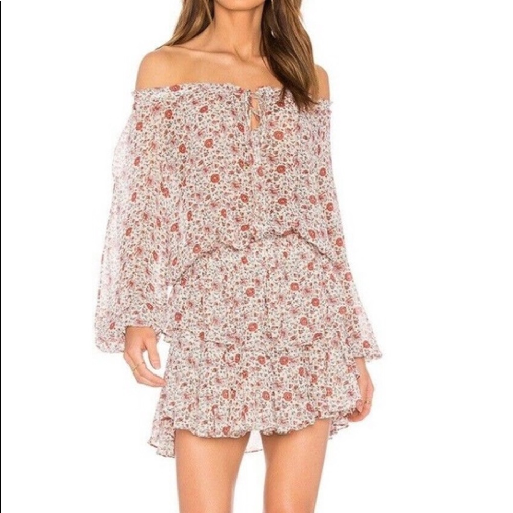 LoveShackFancy Floral Silk Popover Dress Sunrise